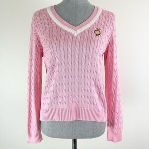 Ralph Lauren Active Pink Cable Knit Sweater with Embroidered Crest